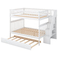 Full Over Full Bunk Bed With Trundle And Staircase,White White Pine