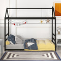House Platform Bed With Roof And Chimney Design,Black Black Metal