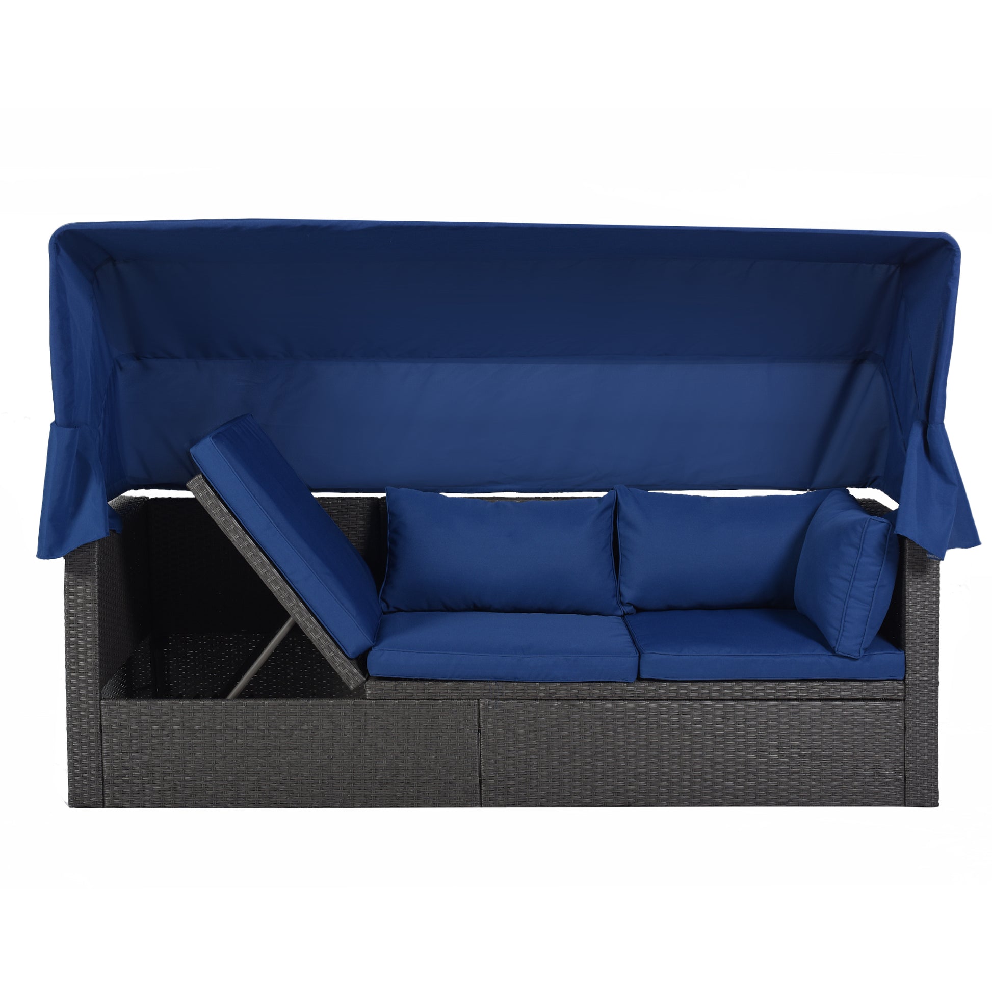 Outdoor Patio Rectangle Daybed With Retractable Canopy, Wicker Furniture Sectional Seating With Washable Cushions, Backyard, Porch As Same As Wy000263Aae Blue Rattan