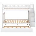 Full Over Full Bunk Bed With Trundle And Staircase,White Full White Pine