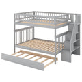 Full Over Full Bunk Bed With Trundle And Staircase,Gray Full Gray Pine