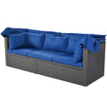 Outdoor Patio Rectangle Daybed With Retractable Canopy, Wicker Furniture Sectional Seating With Washable Cushions, Backyard, Porch As Same As Wy000263Aae Blue Rattan