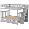 Full Over Full Bunk Bed With Trundle And Staircase,Gray Full Gray Pine