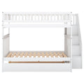 Full Over Full Bunk Bed With Trundle And Staircase,White Full White Pine