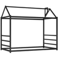 House Platform Bed With Roof And Chimney Design,Black Black Metal