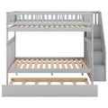 Full Over Full Bunk Bed With Trundle And Staircase,Gray Full Gray Pine