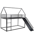 Twin Over Twin House Bunk Bed With Ladder And Slide,Black Black Metal