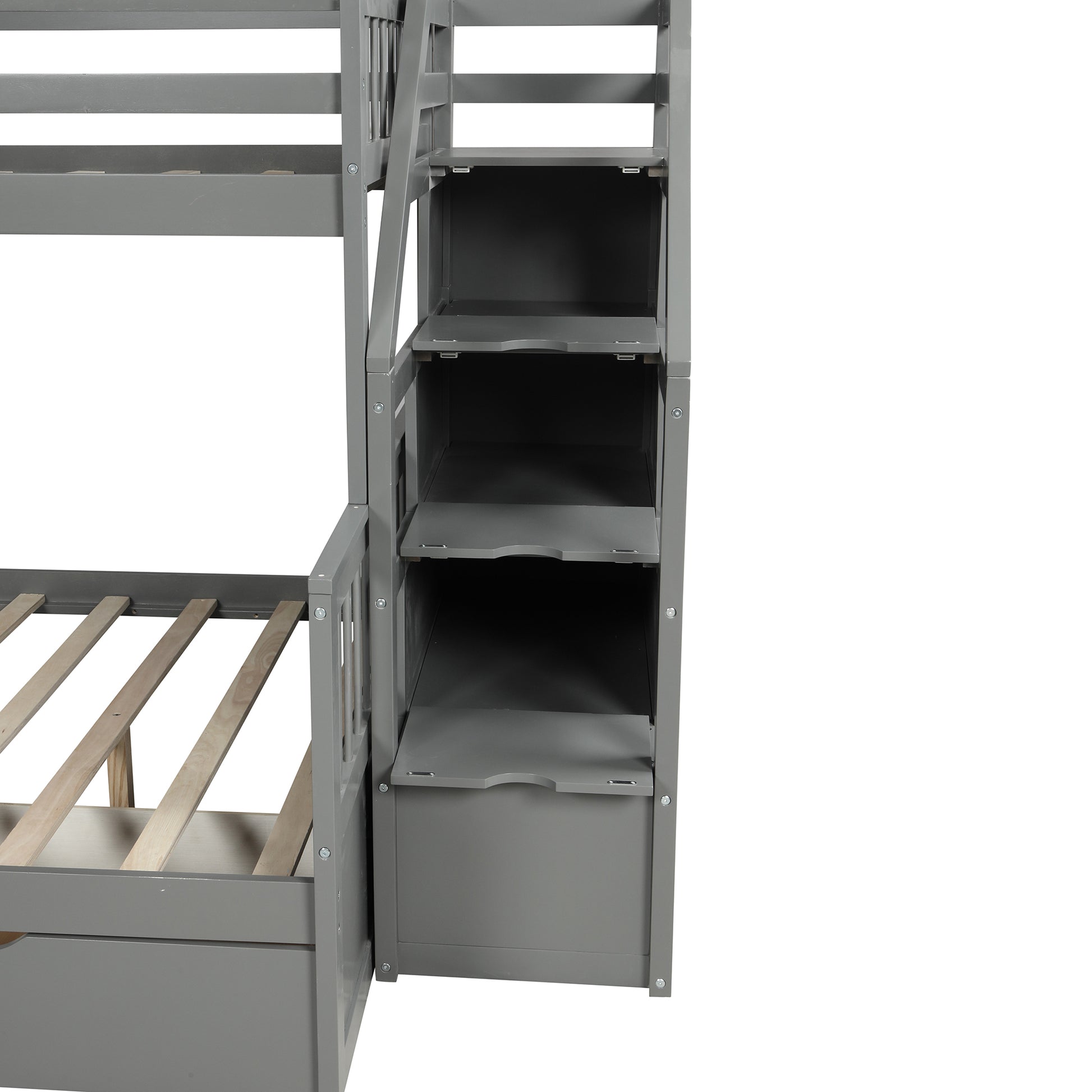 Twin Over Full Bunk Bed With Drawers,Storage And Slide, Multifunction, Gray Twin Box Spring Not Required Gray Pine