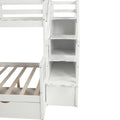 Twin Over Full Bunk Bed With Drawers,Storage And Slide, Multifunction, White Twin Box Spring Not Required White Pine