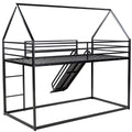 Twin Over Twin House Bunk Bed With Ladder And Slide,Black Black Metal