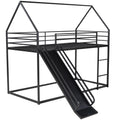 Twin Over Twin House Bunk Bed With Ladder And Slide,Black Black Metal