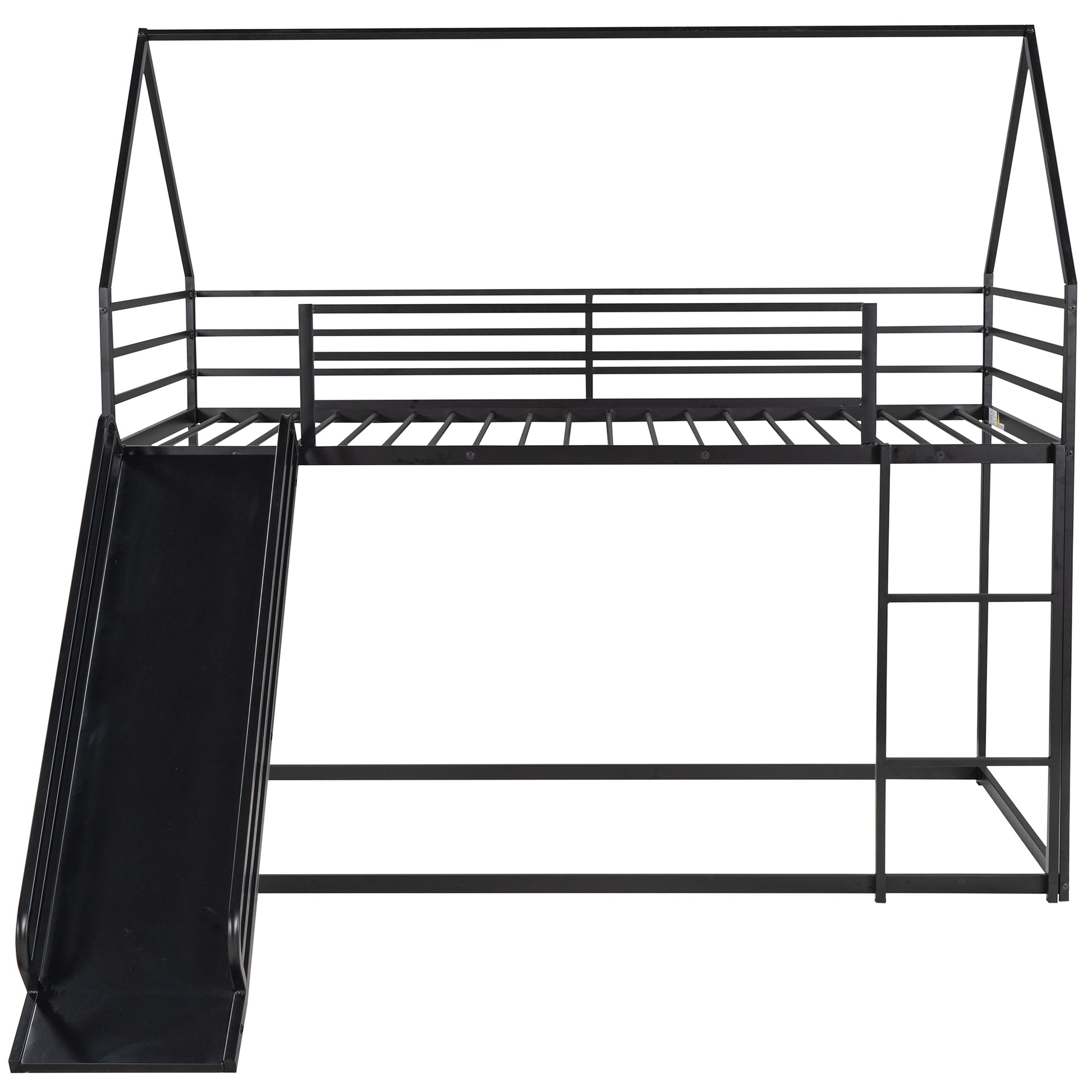 Twin Over Twin House Bunk Bed With Ladder And Slide,Black Black Metal