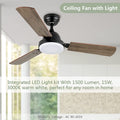 Simple Deluxe 44 Inch Ceiling Fan With Led Light And Remote Control, 6 Speed Modes, 2 Rotating Modestimer Dark Brown Solid Wood