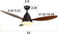 Ankee Ceiling Fans, 52'' Ceiling Fan With Led Frosted Light And Remote Control, Brushed Nickel Finish Blades For Living Room Kitchen Bedroom Dining Room, Brown Black Brown Solid Wood