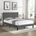 Full Size Upholstered Platform Bed Frame With Headboard, Strong Wood Slat Support, Mattress Foundation, No Box Spring Needed, Easy Assembly, Gray Gray Fabric