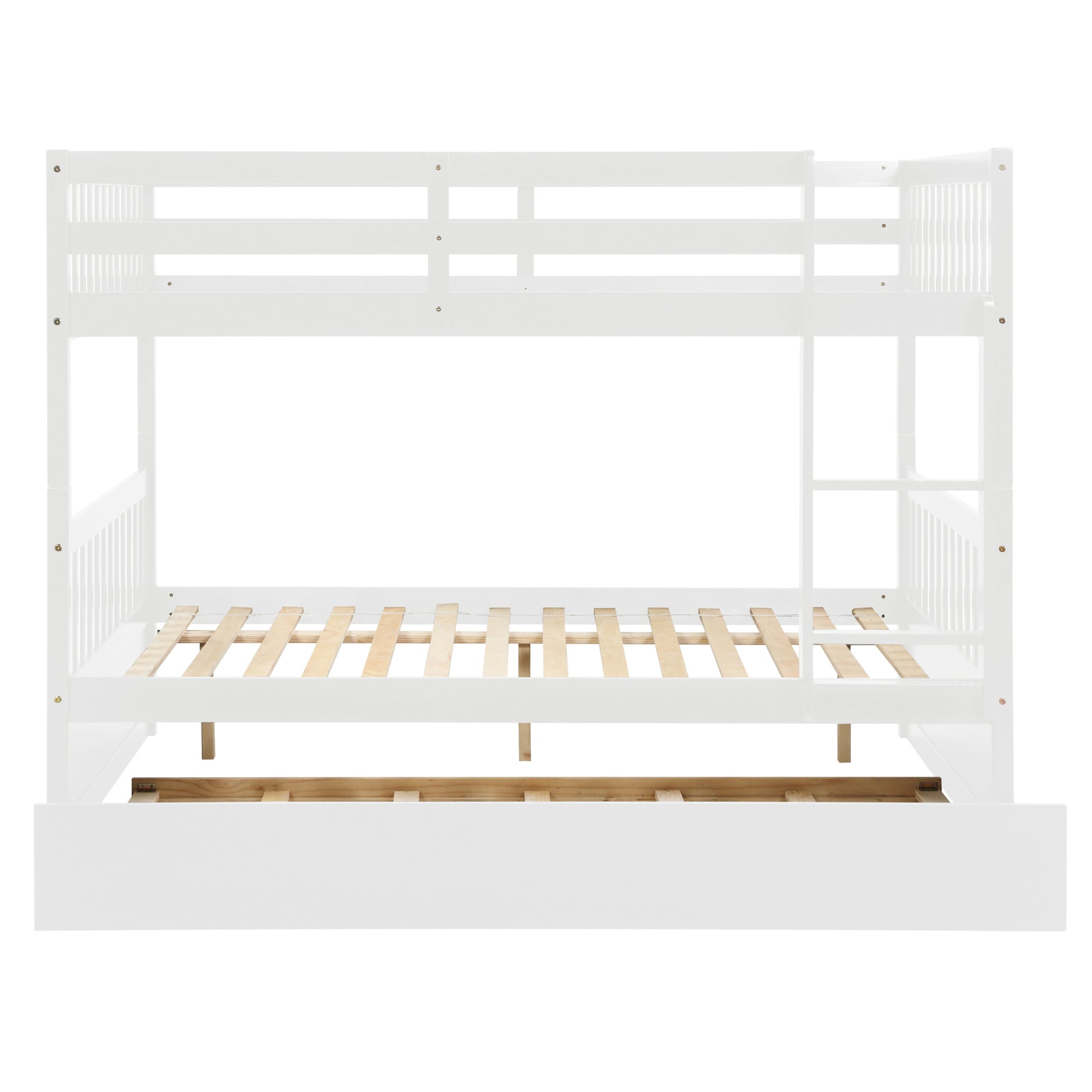 Full Over Full Bunk Bed With Trundle, Convertible To 2 Full Size Platform Bed, Full Size Bunk Bed With Ladder And Safety Rails For Kids, Teens, Adults,White Old Sku:W504S00002 White Pine