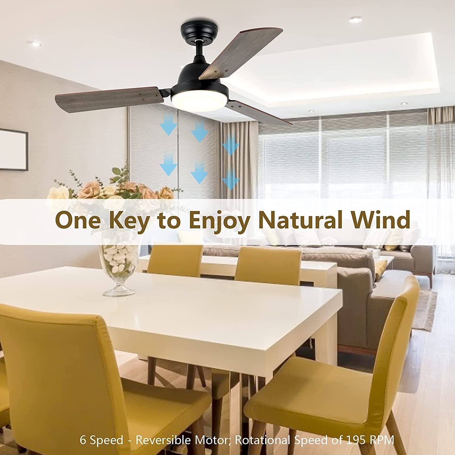 Simple Deluxe 44 Inch Ceiling Fan With Led Light And Remote Control, 6 Speed Modes, 2 Rotating Modestimer Dark Brown Solid Wood