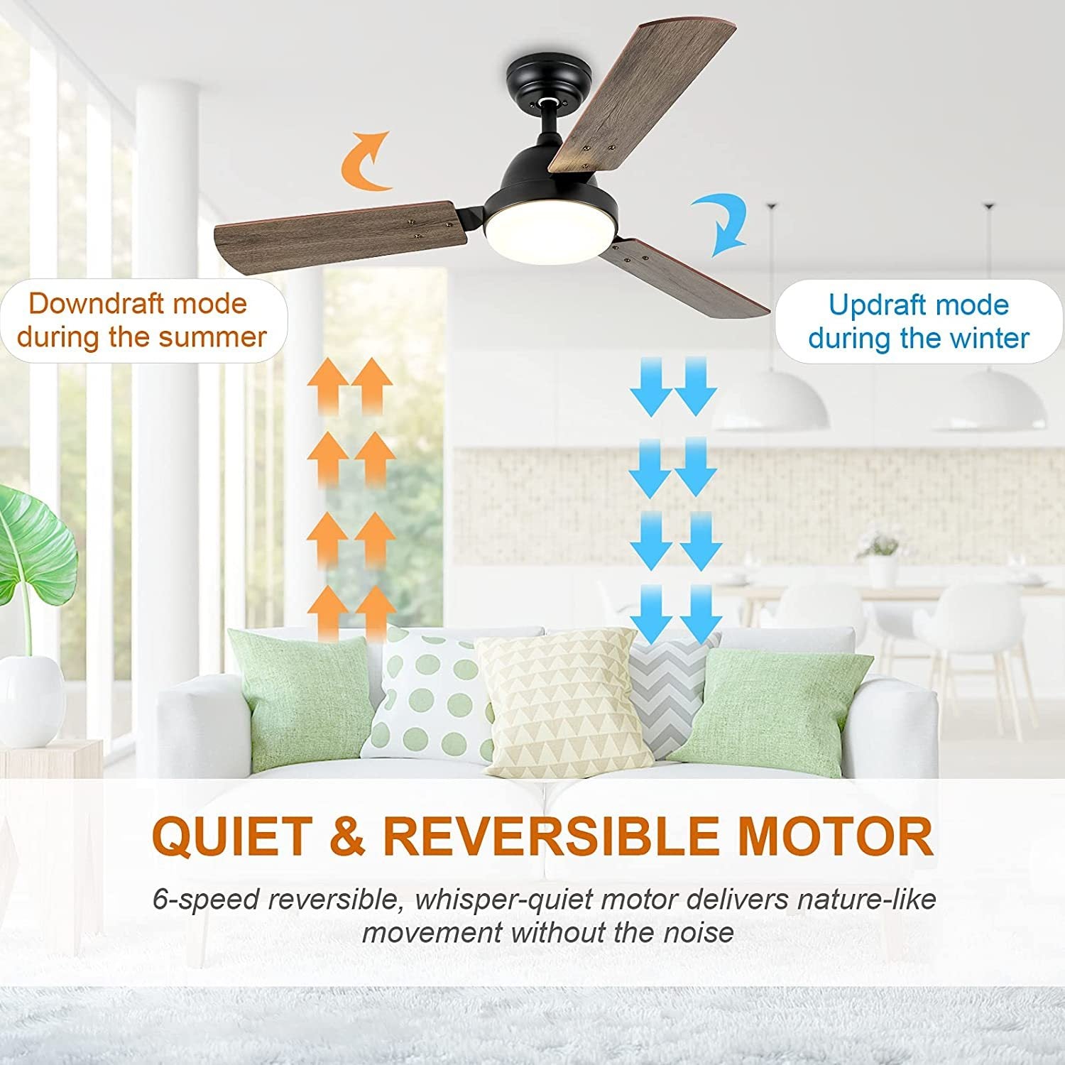 Simple Deluxe 44 Inch Ceiling Fan With Led Light And Remote Control, 6 Speed Modes, 2 Rotating Modestimer Dark Brown Solid Wood