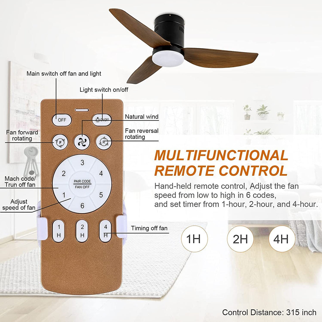 Simple Deluxe 40 Inch Ceiling Fan With Led Light And Remote Control, 6 Speed Modes, 2 Rotating Modestimer Brown Solid Wood