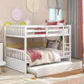 Full Over Full Bunk Bed With Trundle, Convertible To 2 Full Size Platform Bed, Full Size Bunk Bed With Ladder And Safety Rails For Kids, Teens, Adults,White Old Sku:W504S00002 White Pine