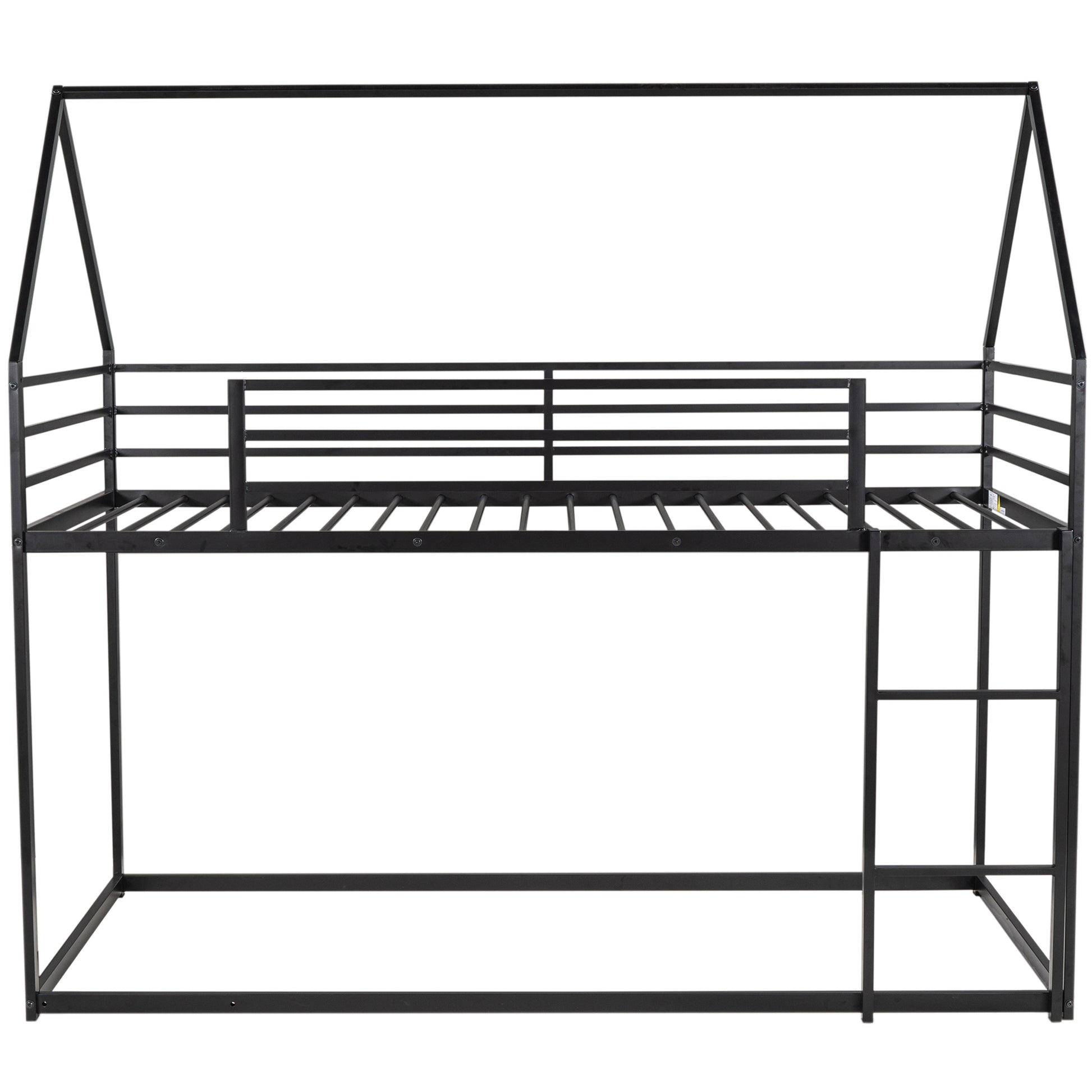 Twin Over Twin House Bunk Bed With Built In Ladder,Black Black Metal