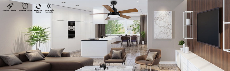 Simple Deluxe 44 Inch Ceiling Fan With Led Light And Remote Control, 6 Speed Modes, 2 Rotating Modestimer Brown Solid Wood