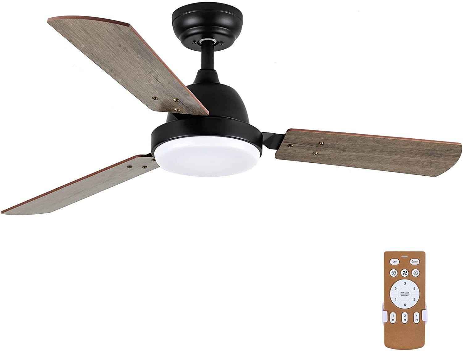 Simple Deluxe 44 Inch Ceiling Fan With Led Light And Remote Control, 6 Speed Modes, 2 Rotating Modestimer Dark Brown Solid Wood