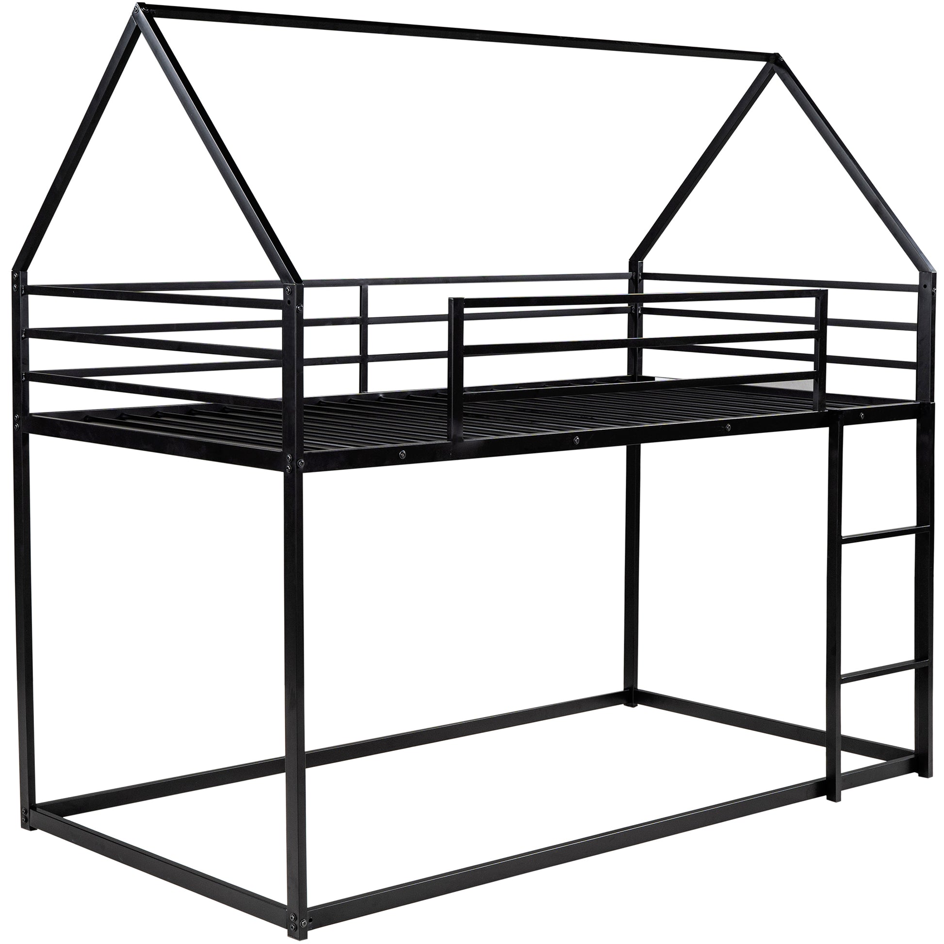 Twin Over Twin House Bunk Bed With Built In Ladder,Black Black Metal