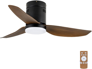 Simple Deluxe 40 Inch Ceiling Fan With Led Light And Remote Control, 6 Speed Modes, 2 Rotating Modestimer Brown Solid Wood