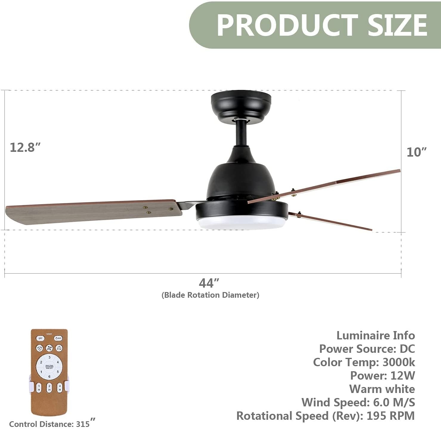 Simple Deluxe 44 Inch Ceiling Fan With Led Light And Remote Control, 6 Speed Modes, 2 Rotating Modestimer Dark Brown Solid Wood