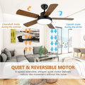 Simple Deluxe 44 Inch Ceiling Fan With Led Light And Remote Control, 6 Speed Modes, 2 Rotating Modestimer Brown Solid Wood