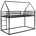 Twin Over Twin House Bunk Bed With Built In Ladder,Black Black Metal