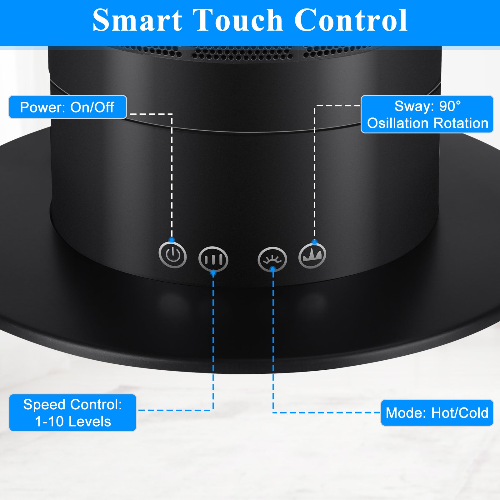 Healsmart 26 Inch Space Heater Bladeless Tower Fan, Heater & Coolingn Combo, With Remote Control, For Home Air Conditioner, Black Black Abs