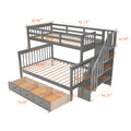 Stairway Twin Over Full Bunk Bed With Drawer, Storage And Guard Rail For Bedroom, Dorm, For Adults, Gray Color Old Sku: Lp000219Aae Gray Solid Wood