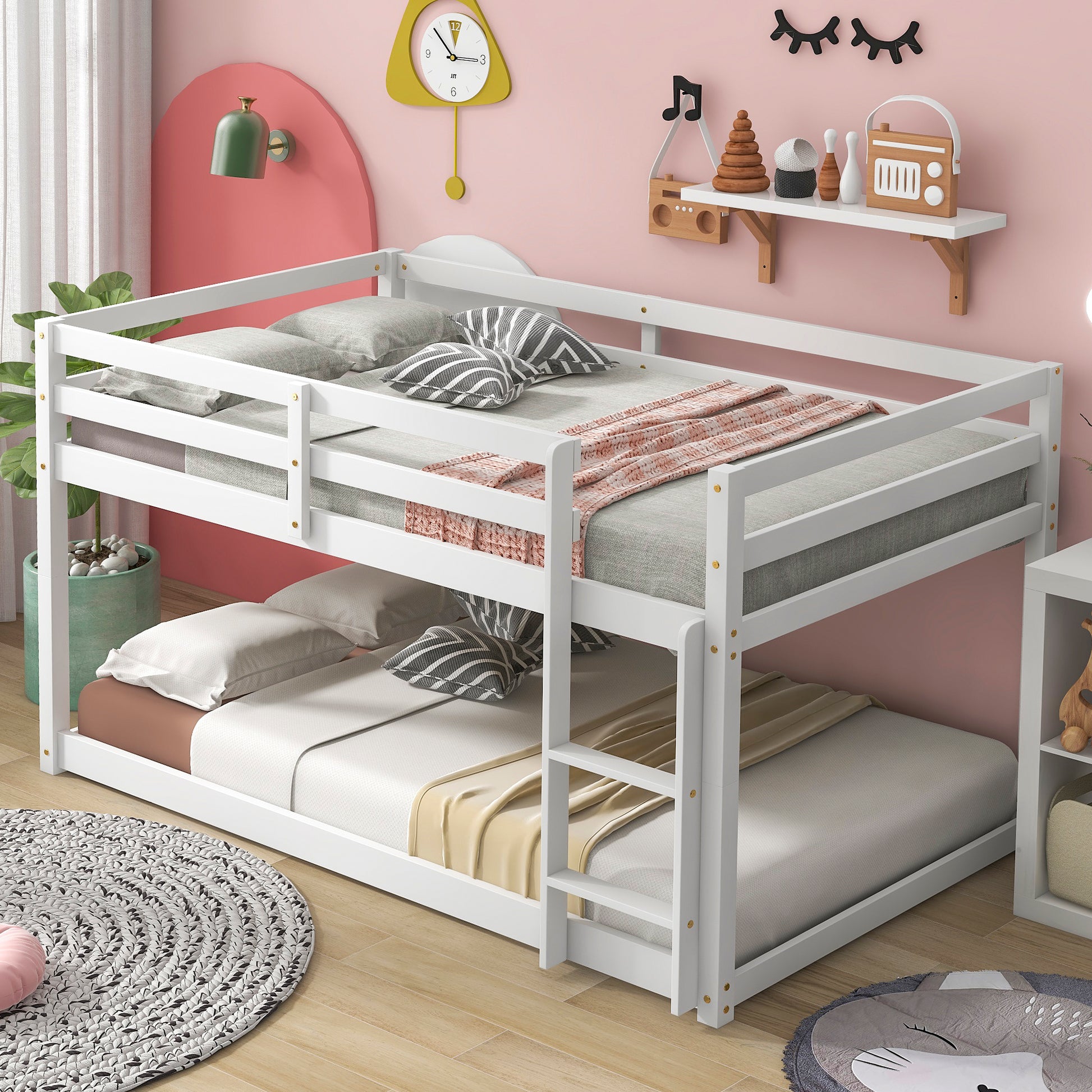 Twin Over Twin Floor Bunk Bed, White Old Sku:W50437209 Twin White Pine