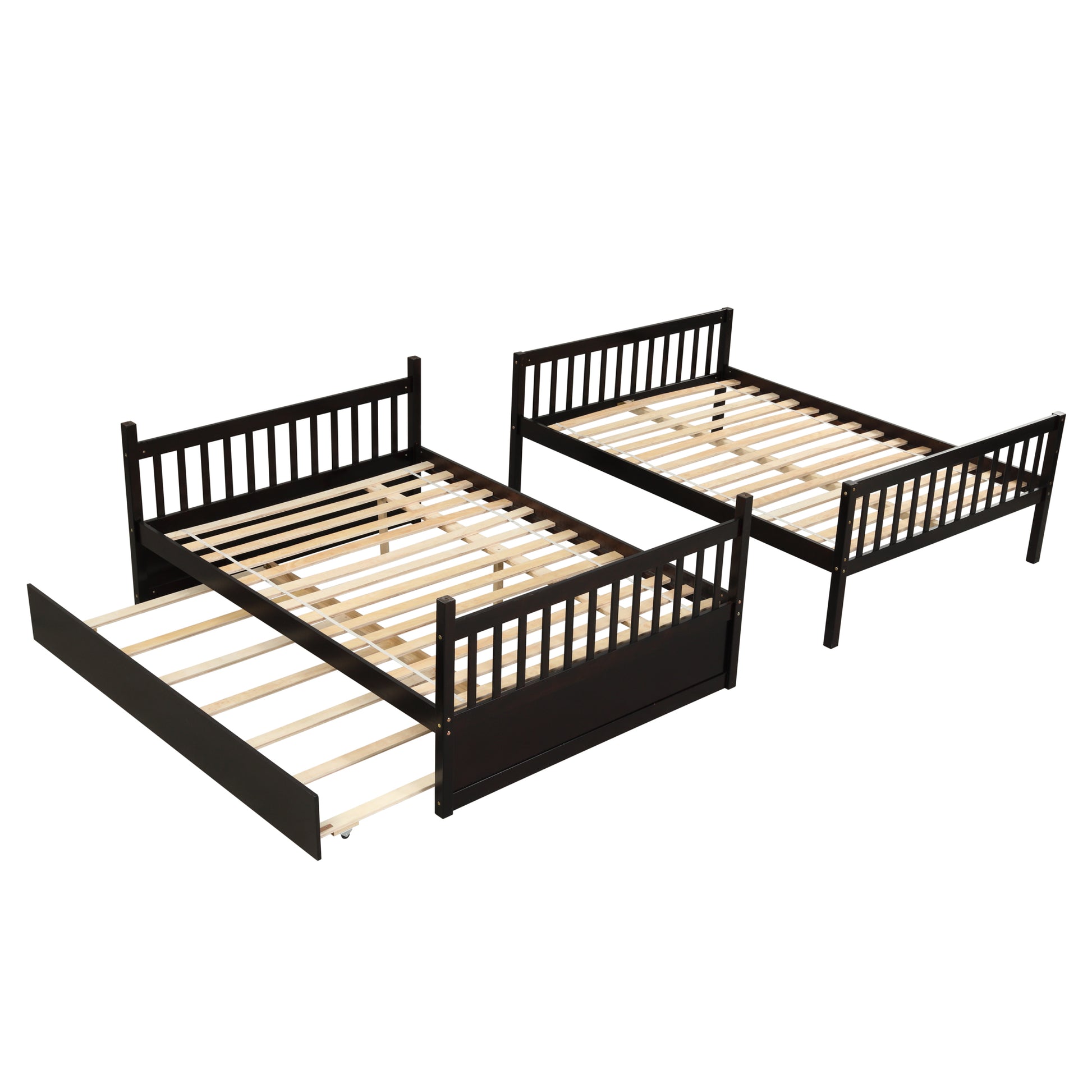 Full Over Full Bunk Bed With Trundle,Espresso Espresso Pine