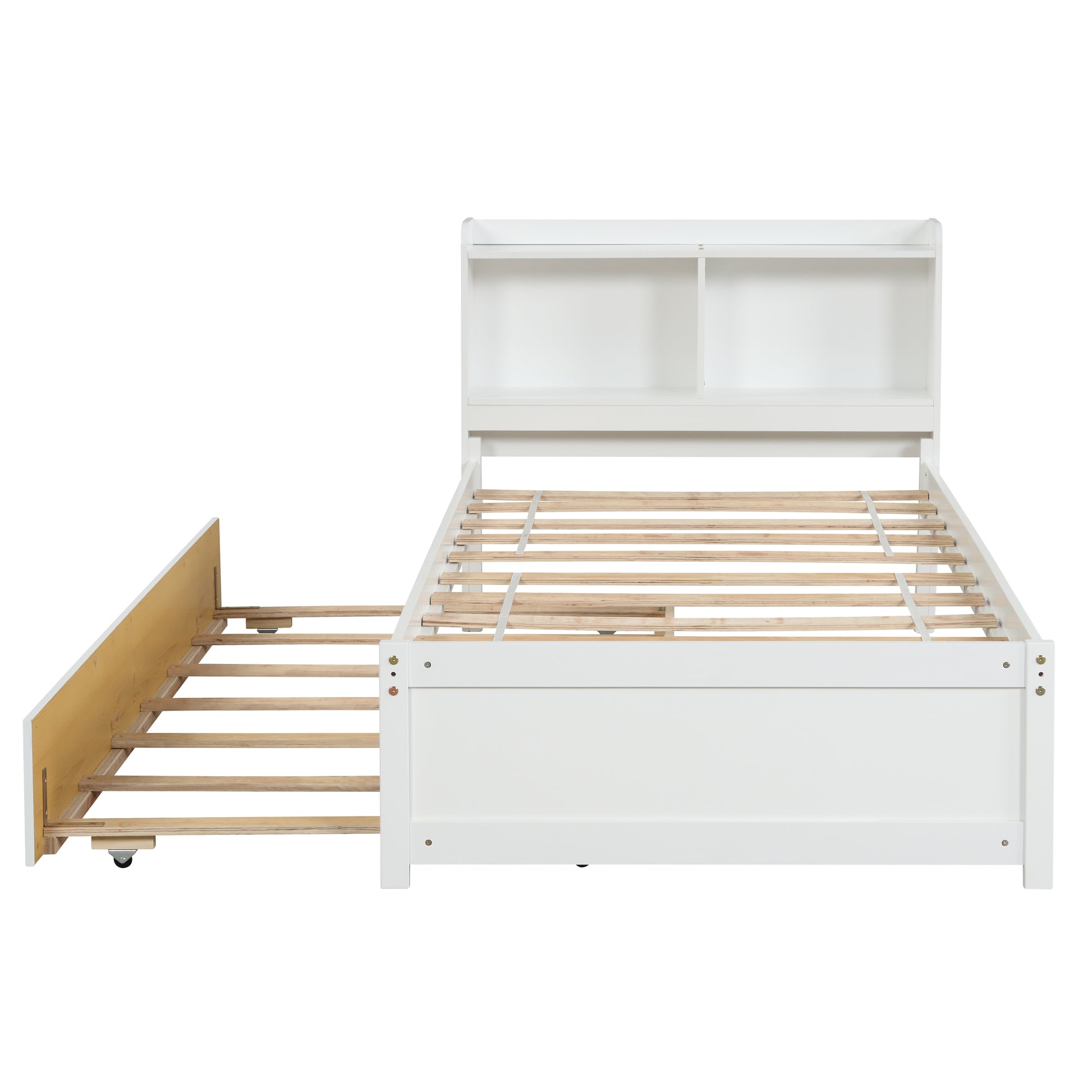 Twin Bed With Trundle,Bookcase,White Twin White Pine