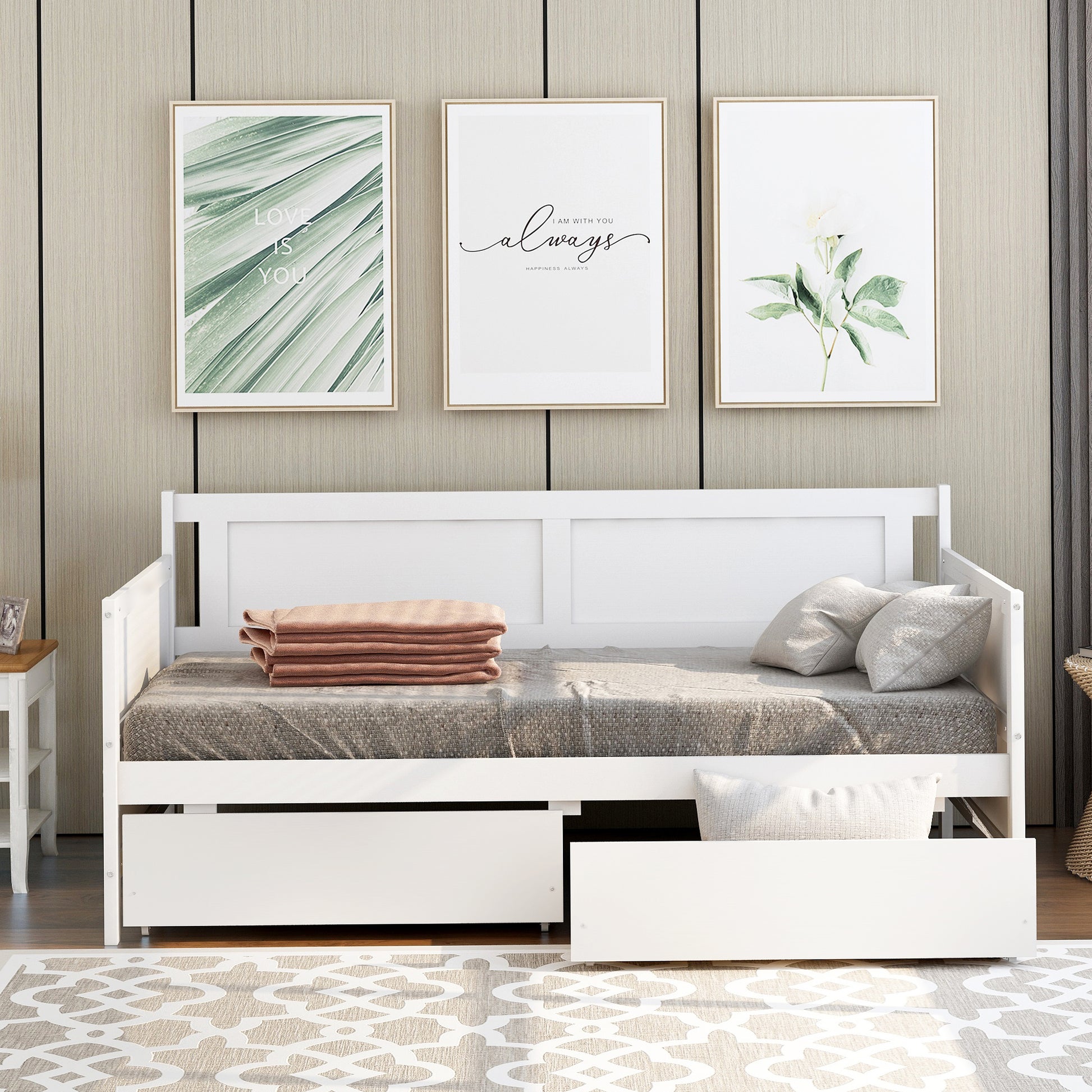 Daybed With Two Drawers, Twin Size Sofa Bed, Two Storage Drawers For Bedroom,Living Room ,White Sku:W504P149045 Twin White Pine