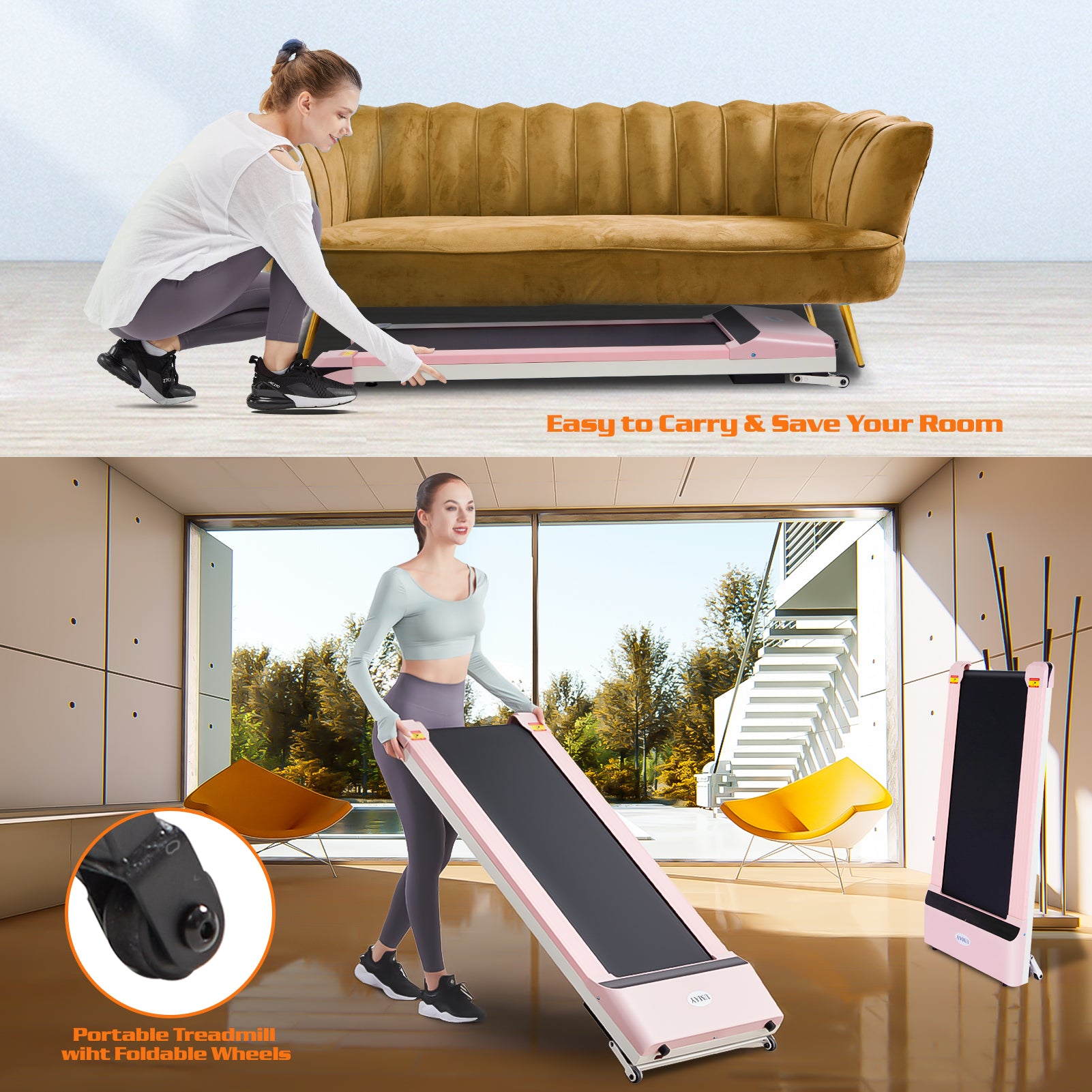 Walking Pad Treadmill Under Desk For Home Office Fitness, Mini Portable Treadmill With App Remote Control And 16 Inch Running Area Note: Forbidden To Sell On Pink Steel