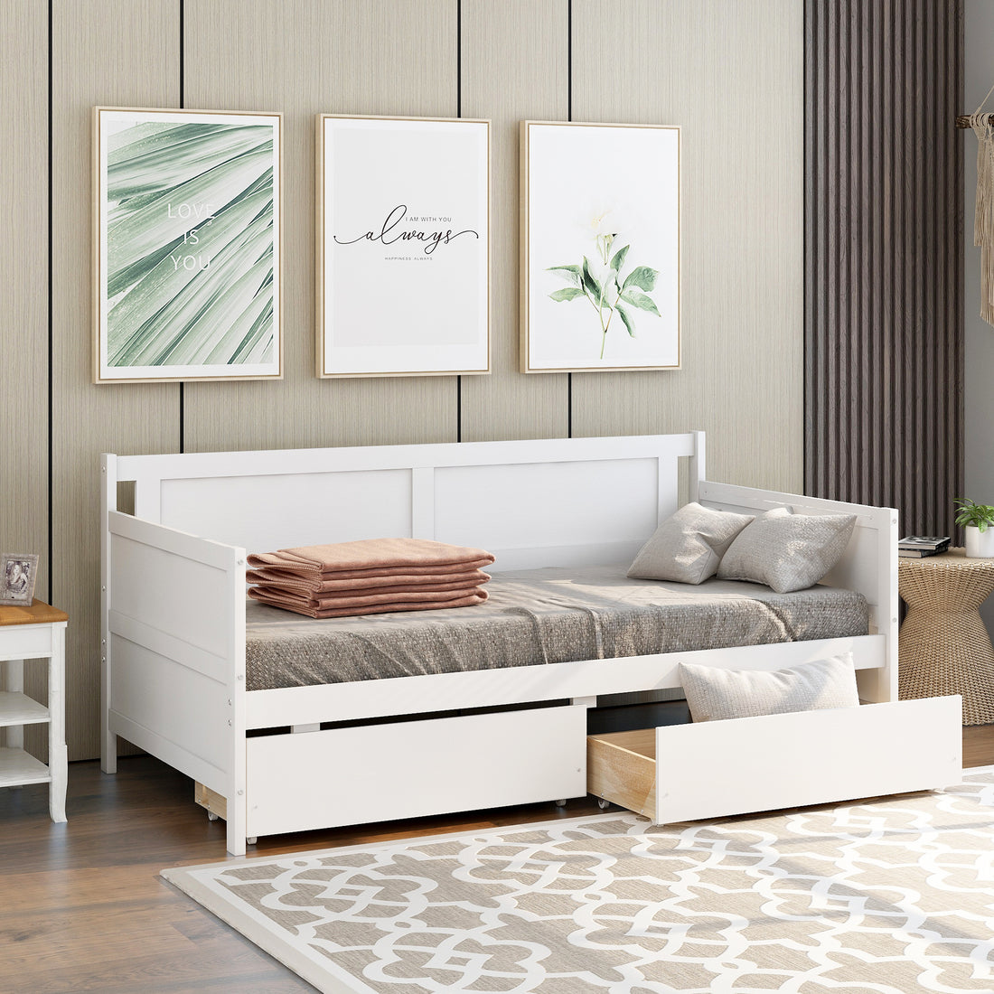 Daybed With Two Drawers, Twin Size Sofa Bed, Two Storage Drawers For Bedroom,Living Room ,White Sku:W504P149045 Twin White Pine