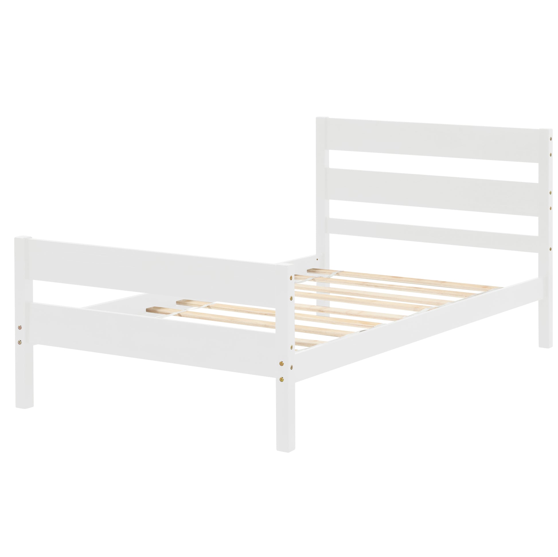 Twin Bed With Headboard And Footboard,White Twin White Pine