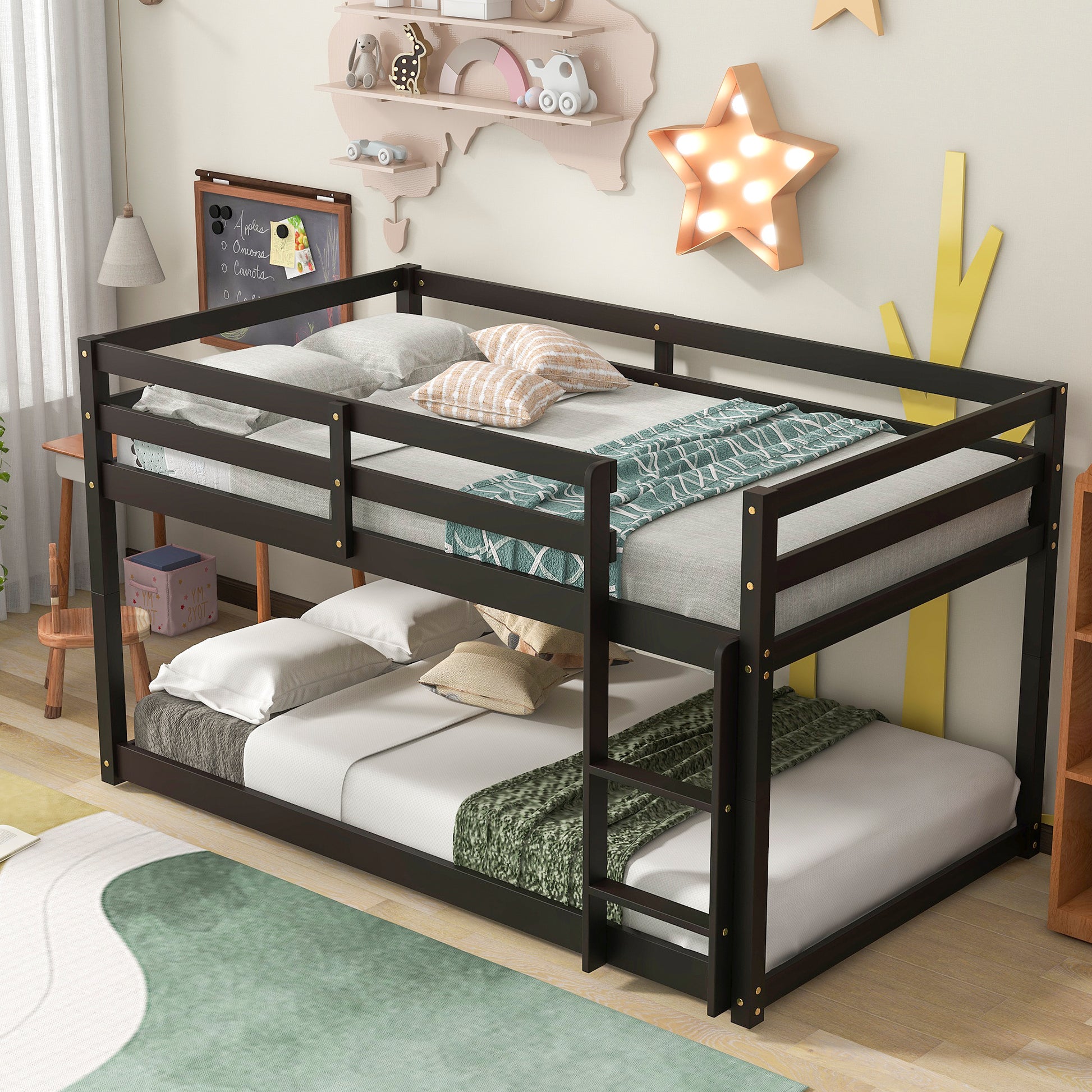 Twin Over Twin Floor Bunk Bed,Espresso Old Sku:W50437211 Twin Espresso Pine