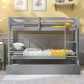 Twin Over Twin Bunk Beds With Trundle, Solid Wood Trundle Bed Frame With Safety Rail And Ladder, Kids Teens Bedroom, Guest Room Furniture, Can Be Converted Into 2 Beds,Grey Old Sku:W504S00027 Grey Pine