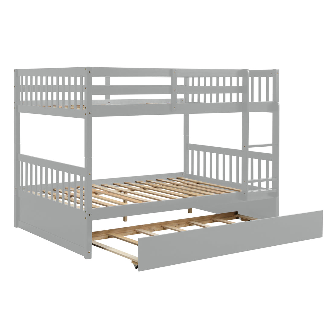 Full Over Full Bunk Bed With Trundle, Convertible To 2 Full Size Platform Bed, Full Size Bunk Bed With Ladder And Safety Rails For Kids, Teens, Adults,Grey Old Sku:W504S00003 Grey Pine