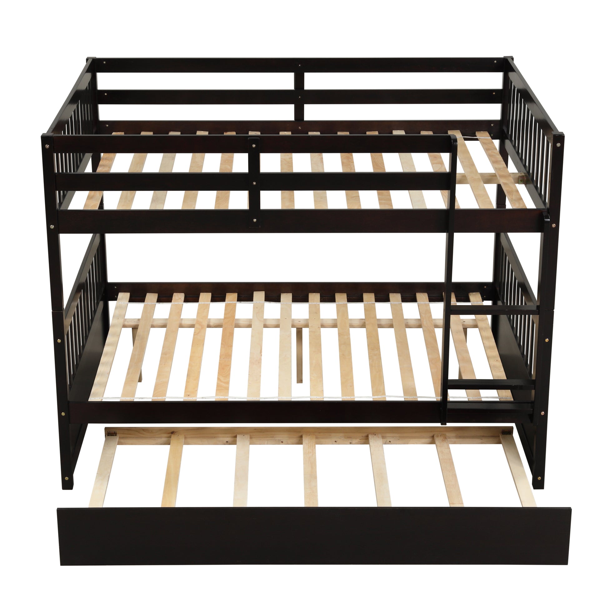 Full Over Full Bunk Bed With Trundle,Espresso Espresso Pine