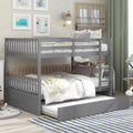 Full Over Full Bunk Bed With Trundle, Convertible To 2 Full Size Platform Bed, Full Size Bunk Bed With Ladder And Safety Rails For Kids, Teens, Adults,Grey Old Sku:W504S00003 Grey Pine