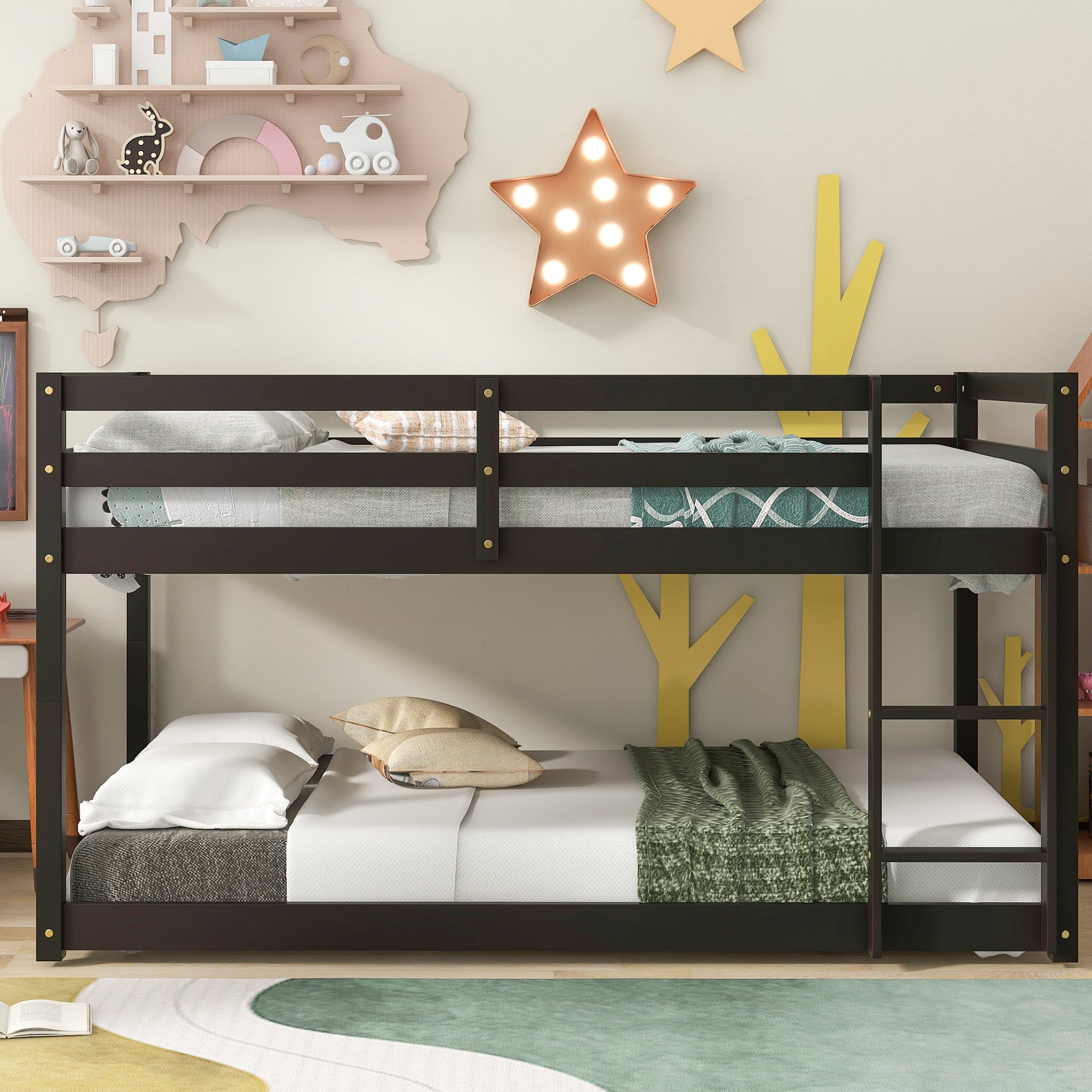 Twin Over Twin Floor Bunk Bed,Espresso Old Sku:W50437211 Twin Espresso Pine