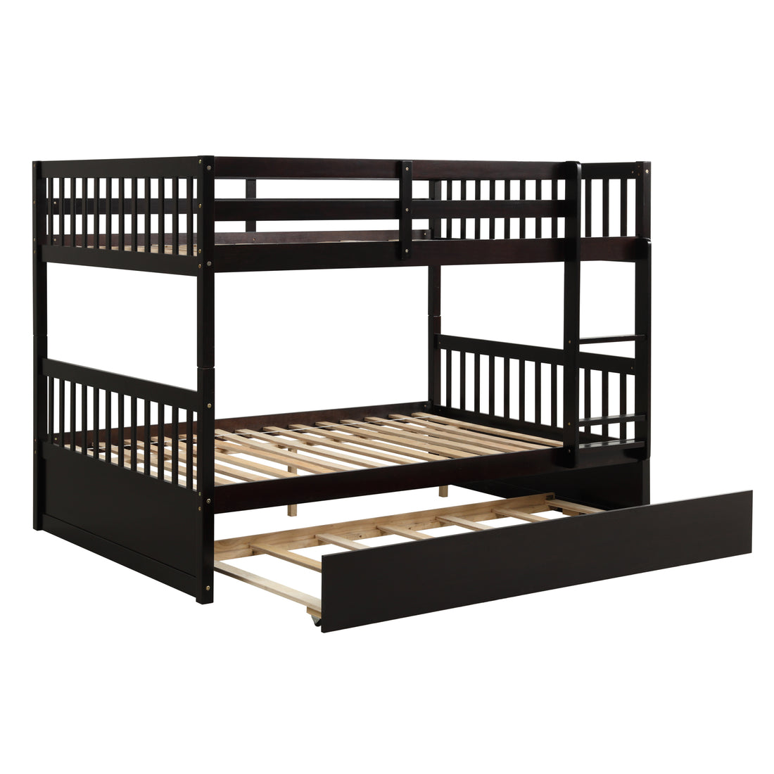 Full Over Full Bunk Bed With Trundle,Espresso Espresso Pine