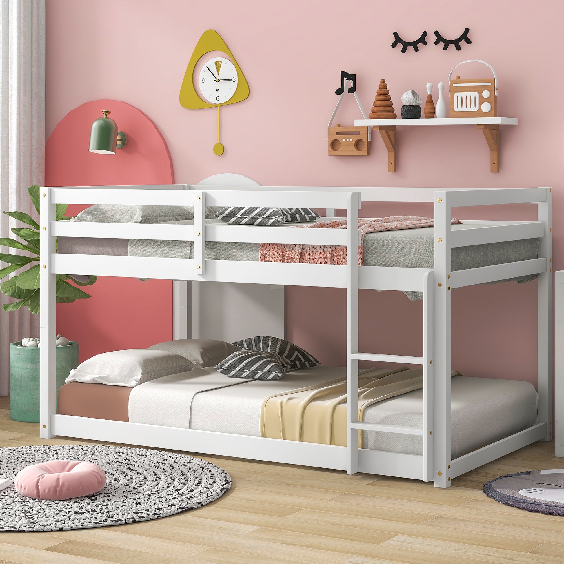 Twin Over Twin Floor Bunk Bed, White Sku:W504P148538 Twin White Pine