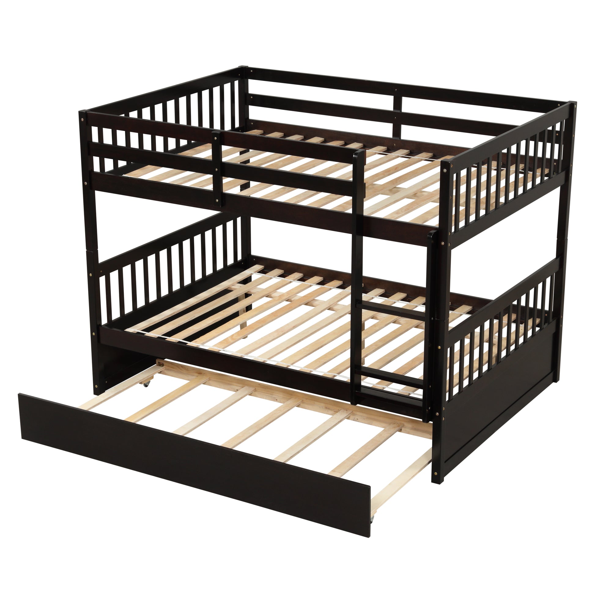 Full Over Full Bunk Bed With Trundle,Espresso Espresso Pine